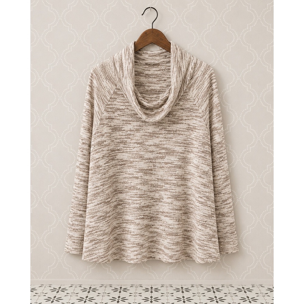 Ruby Rd. Beige Brown Knit Cowl Neck Pullover Sweater 1X Women Long Sleeve